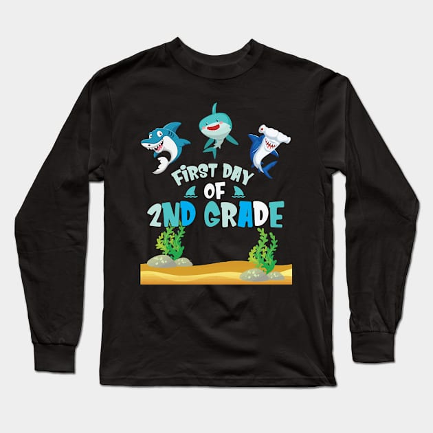 First Day Of 2nd Grade Sharks Students Happy Back To School First Day Of School Long Sleeve T-Shirt by joandraelliot